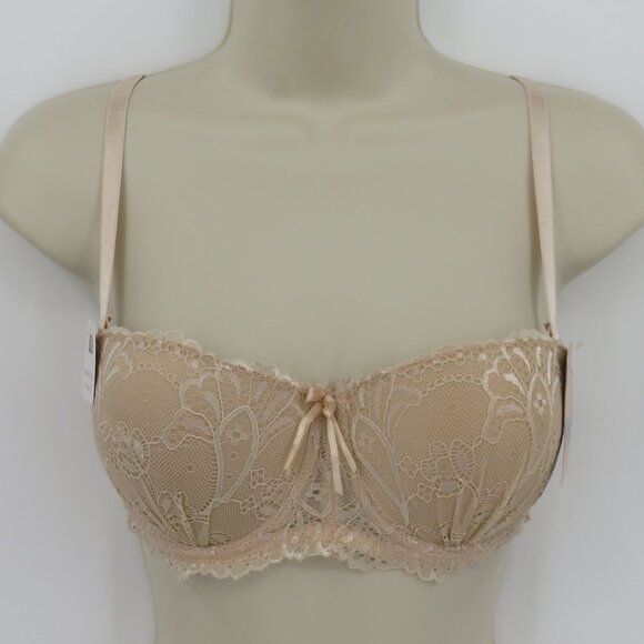 Rene Rofe 34C Push Up Bra Beige Lace Bow Padded Underwire Removable Straps NEW - Picture 11 of 12